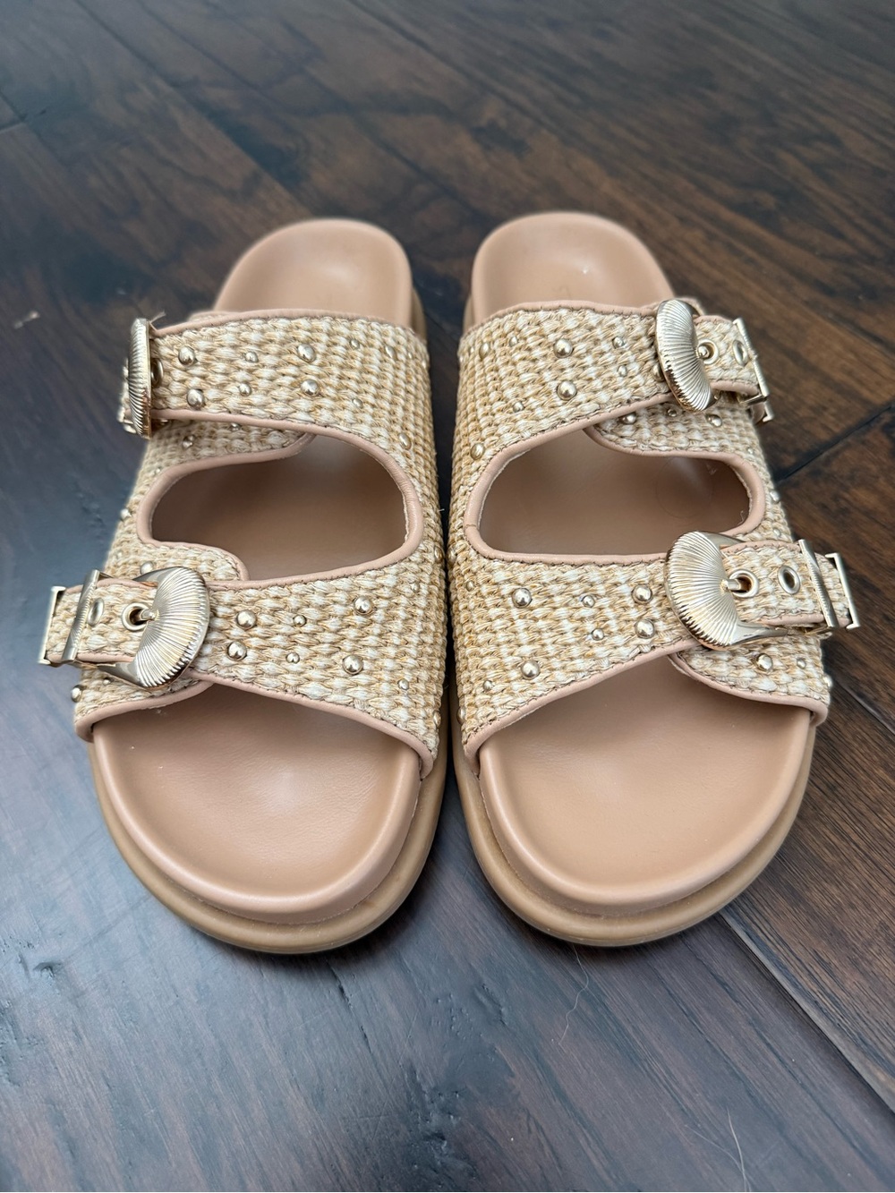 Steve Madden Connely Buckle Slide Sandal In Raffia